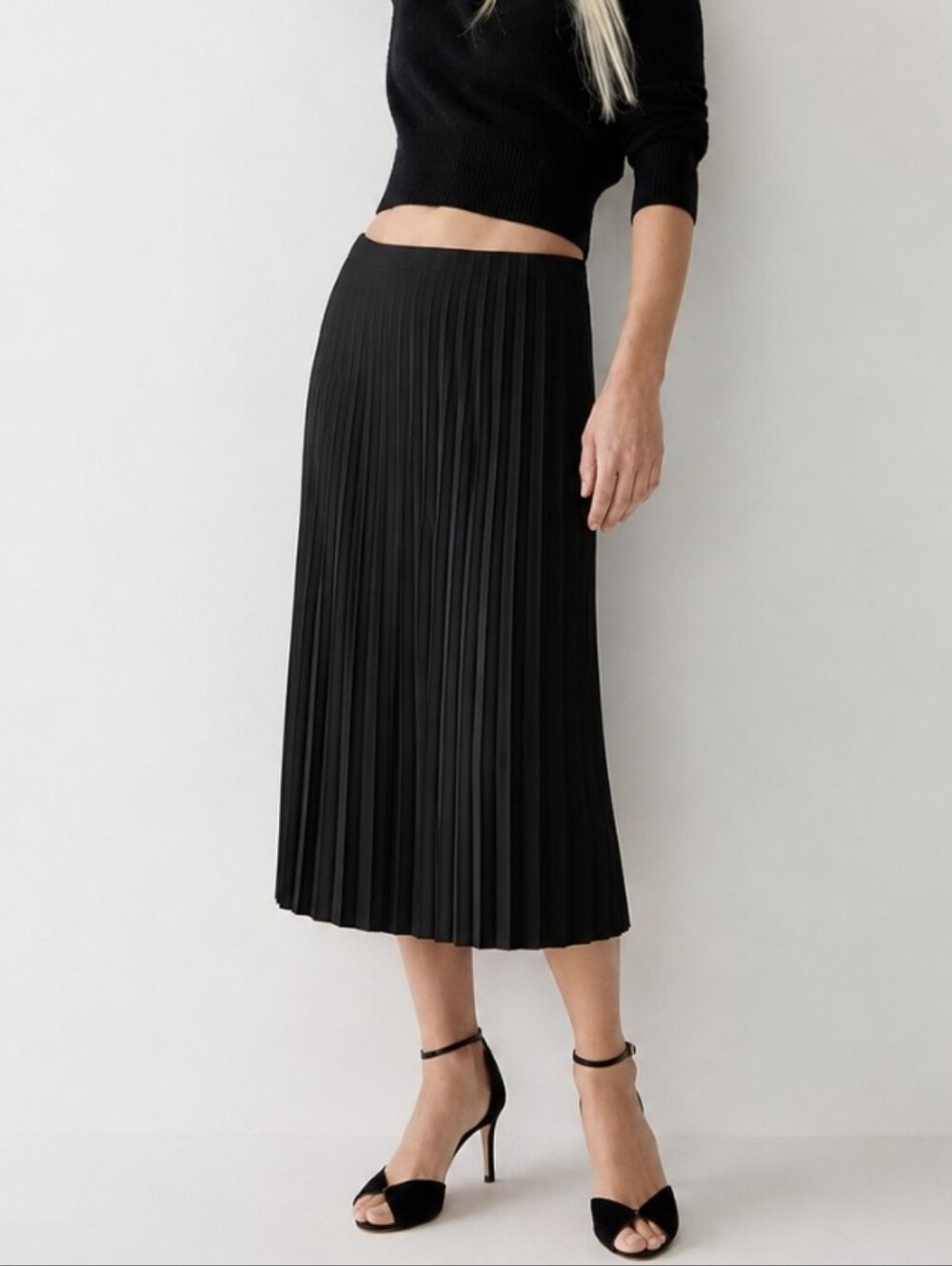 J. Crew Gwyneth Pleated Midi Skirt Black Satin Pull On NWT Women's Size S